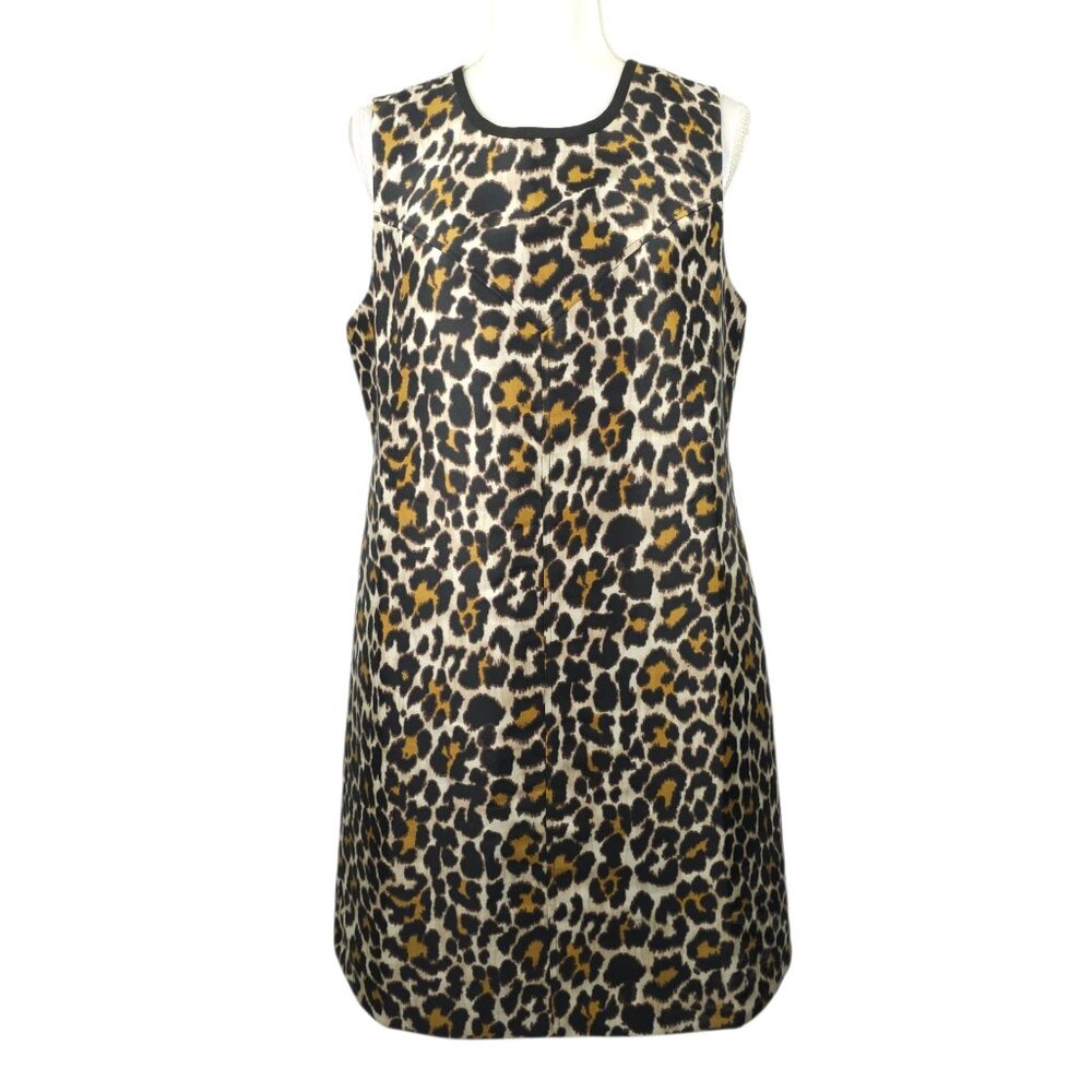J.Crew Leopard Print Shift Dress Size 12 A-line Back Zip Above Knee Sleeveless
